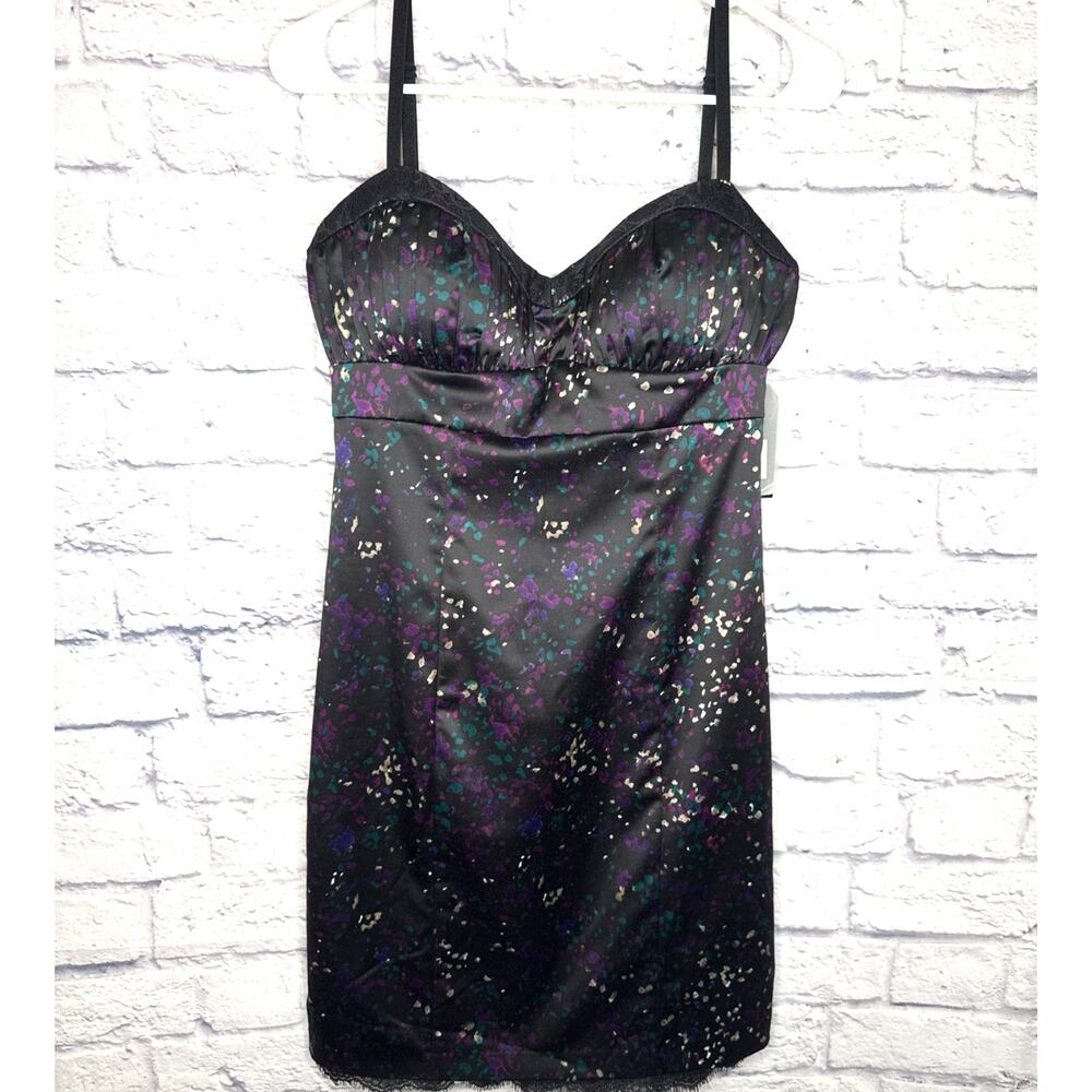 Guess Black Splatter Print Mini Stress Dress Bustier Top Adj Straps SZ 8 NWT - Picture 2 of 9